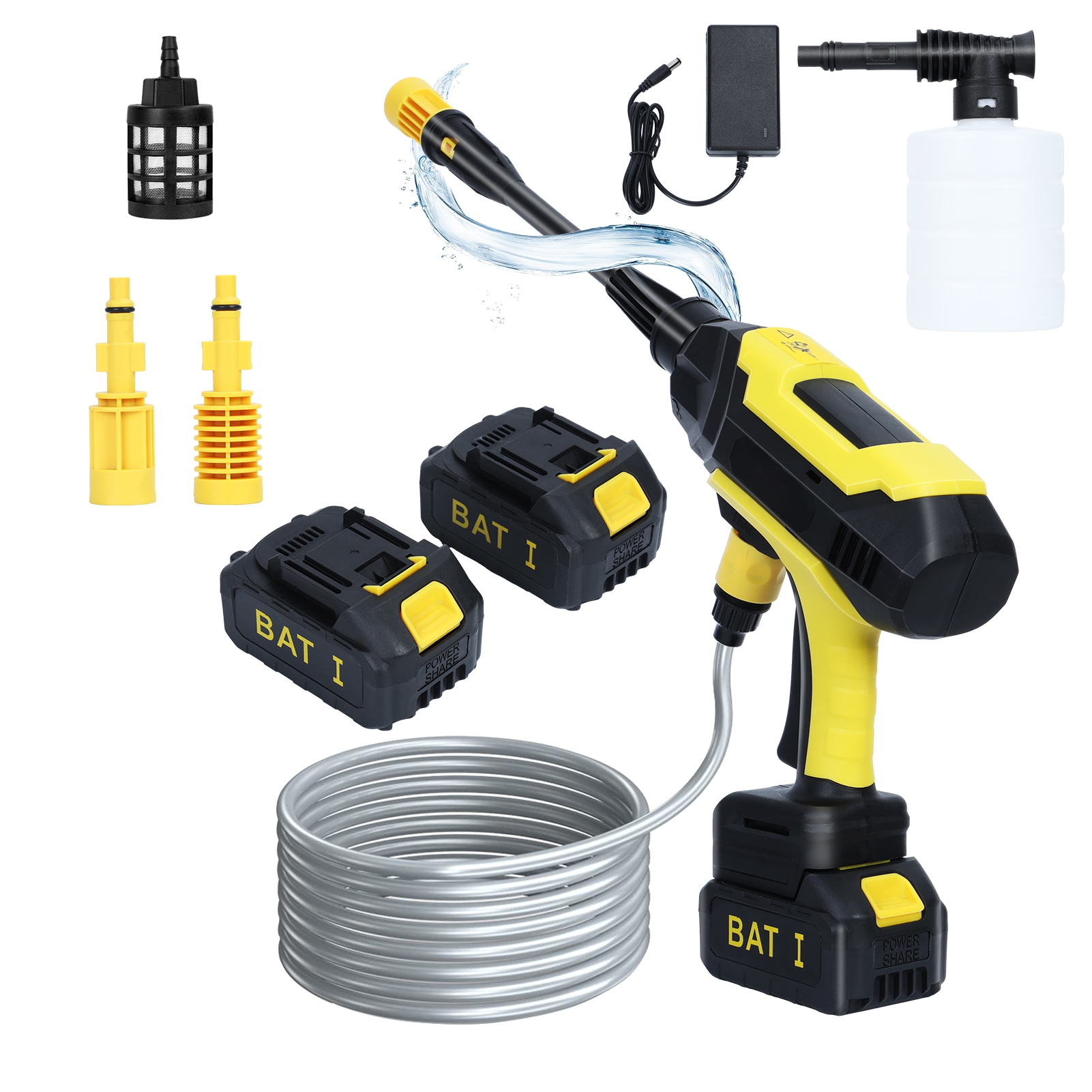 Hzsb Cordless Electric Power Car Washer,Handheld Portable Power Washer with 2 Batteries and Charger,High-Pressure Car Washer with Adjustable Nozzle for Cars/Patios